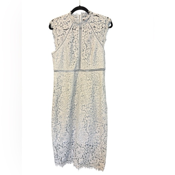 Bardot Light Blue Lace Panel Knee Length Dress High Neck Sleeveless Size 8/M - Picture 3 of 7